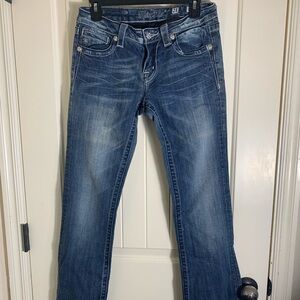 Miss Me Dark Blue Bootcut Low Rise Jeans with Angel Wings Detail Size 28